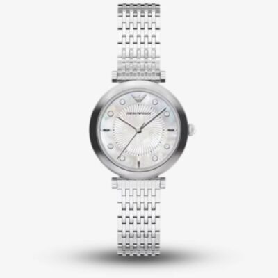 Emporio Armani Ladies Archelia Silver Mother Of Pearl Dial Bracelet Watch AR11807