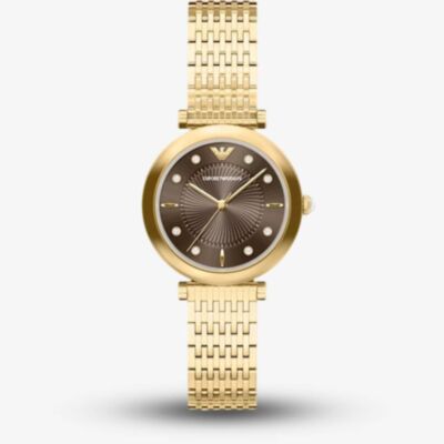 Emporio Armani Ladies Archelia Brown Dial Gold Tone Bracelet Watch AR11810