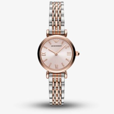 Emporio Armani Ladies Pink Dial Two Tone Bracelet Watch AR11223
