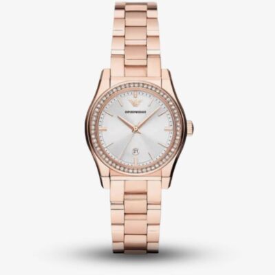Emporio Armani Ladies Federica Rose Gold Crystal Set Watch AR11558
