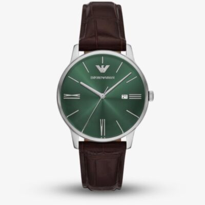 Emporio Armani Mens Minimalist Brown Leather Strap Watch AR11672