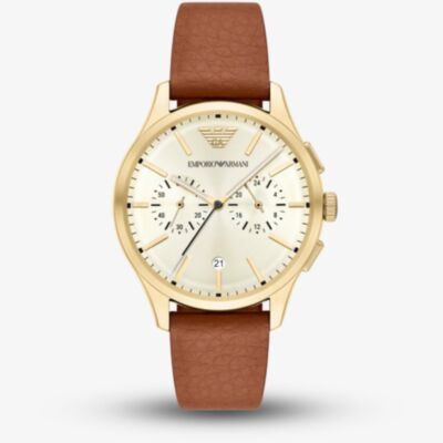 Emporio Armani Mens Dario Brown Leather Strap Watch AR11714