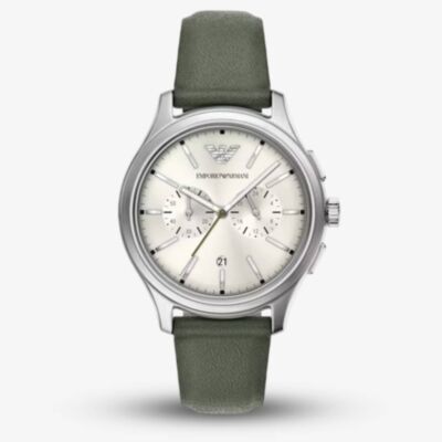 Emporio Armani Mens Dario Cream Chronograph Dial Leather Strap Watch AR11801