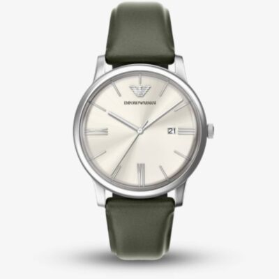Emporio Armani Mens Minimalist Cream Dial Leather Strap Watch AR11811