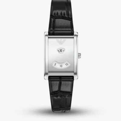 Emporio Armani Ladies Mystery Hour Silver Rectangular Dial Leather Strap Watch AR11813