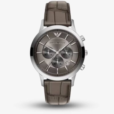 Emporio Armani Mens Archetipo Grey Chronograph Dial Leather Strap Watch AR11821
