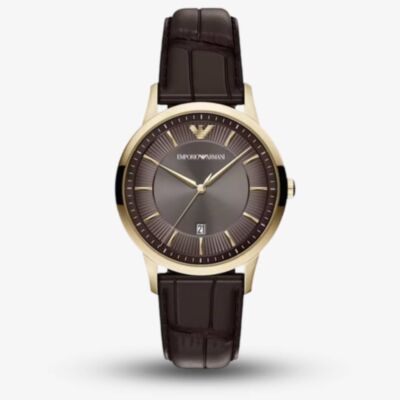 Emporio Armani Mens Archetipo Brown Dial Leather Strap Watch AR11824
