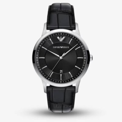 Emporio Armani Mens Archetipo Black Dial Leather Strap Watch AR11826