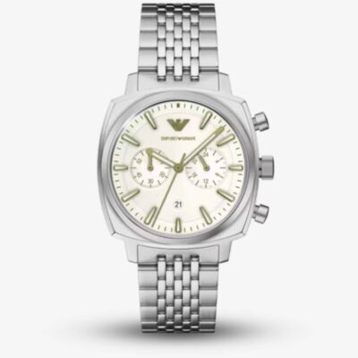Emporio Armani Mens Carlo Cream Chronograph Dial Bracelet Watch AR11800