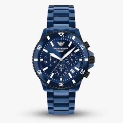 Emporio Armani Mens World Explorer Blue Chronograph Dial Bracelet Watch AR70024