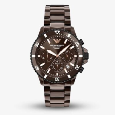 Emporio Armani Mens World Explorer Brown Chronograph Dial Bracelet Watch AR70025