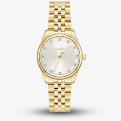 BOSS Ladies Graceful Gold Tone Crystal Silver Dial Watch 1502810