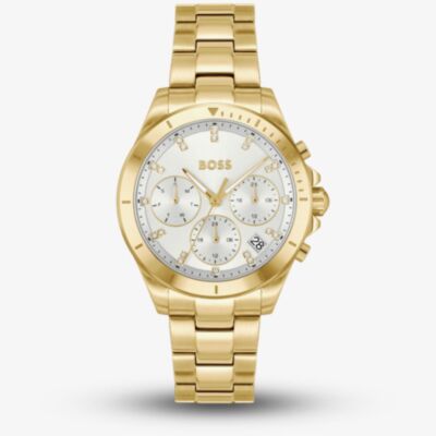BOSS Ladies Alley Lux Gold Tone Crystal White Dial Watch 1502829