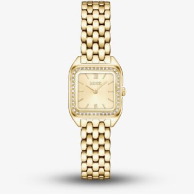 BOSS Ladies Mae Petite Square Golden Dial Bracelet Watch 1502883