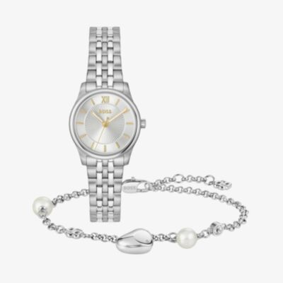 BOSS Ladies Graceful Mina Silver Dial Two Tone Bracelet Watch and Heart Bracelet Gift Set 1570210
