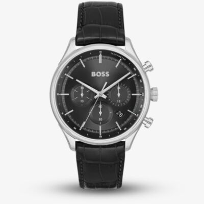 BOSS Mens Gregor Chronograph Black Dial Leather Strap Watch 1514049