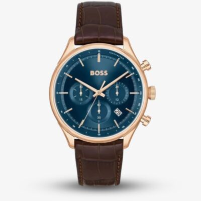 BOSS Mens Gregor Chronograph Blue Dial Leather Strap Watch 1514050
