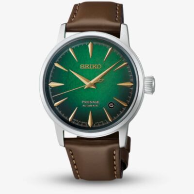 Seiko Mens Presage Cocktail Time 'Mint Mist' Green Dial Leather Strap Watch HCB002J1