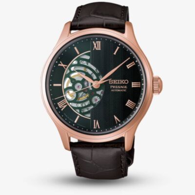 Seiko Mens Presage Japanese Zen Gardens Green Dial Leather Strap Watch  HCB007J1