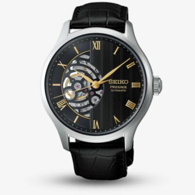 Seiko Mens Presage Japanese Zen Gardens Black Dial Leather Strap Watch HCB008J1