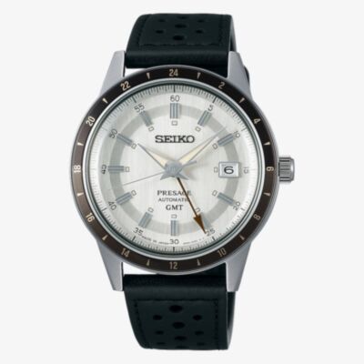 Seiko Mens Presage Stone Style 60s Road Trip GMT Watch SSK011J1