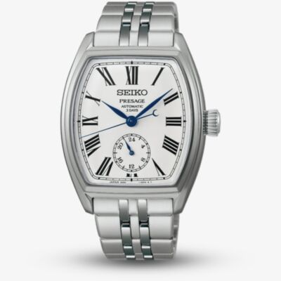 Seiko Mens Presage Classic Series Enamel Tonneau Bracelet Watch SPB537J1