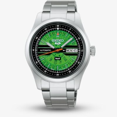Seiko Mens Limited Edition 5 Sports X HUF II Collaboration Green Bracelet Watch SRPM09K1