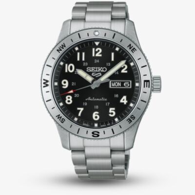 Seiko Mens 5 Sports Field Automatic Black Dial Stainless Steel Bracelet Watch HDB006K1