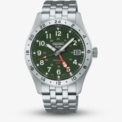 Seiko Mens 5 Sports Field GMT Green Dial Bracelet Watch HDB001K1