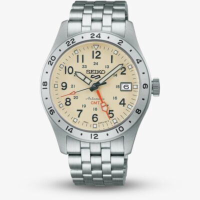 Seiko Mens 5 Sports Field GMT Cream Dial Bracelet Watch HDB002K1
