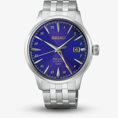 Seiko Mens Limited Edition Presage Cocktail Time 145th Anniversary GMT Purple Dial Bracelet Watch HCB006J1