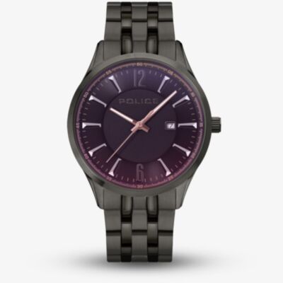 Police Mens Laser Pink Dial Black Stainless Steel Watch PEWJH2194402