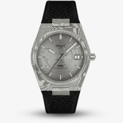 Tissot Mens PRX Damascus Steel Black Leather Strap Watch T137.807.96.081.00