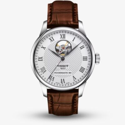 Tissot Mens Le Locle Open Heart Silver Dial Brown Leather Strap Watch T006.407.16.033.01