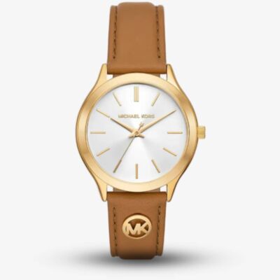Michael Kors Runway Slim Brown Leather Strap Watch MK7465