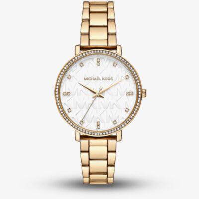 Michael Kors Ladies Pyper Gold Tone Pavé Set Watch MK4666