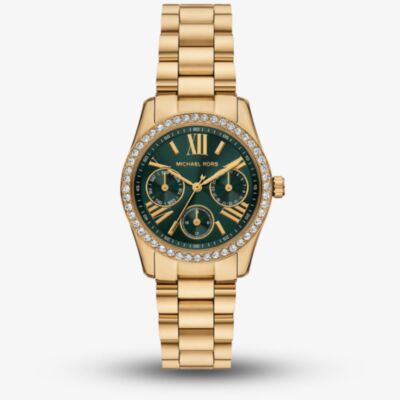 Michael Kors Ladies Mini Lexington Green Dial Gold Tone Watch MK4924