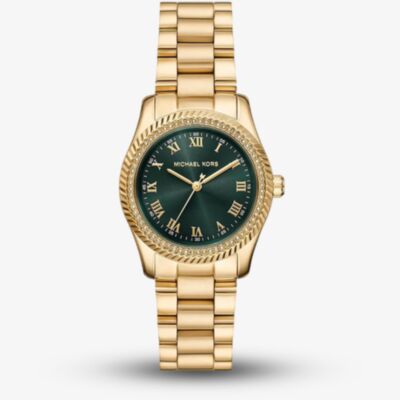 Michael Kors Ladies Mini Lexington Green Dial Gold - Tone Bracelet Watch MK7622