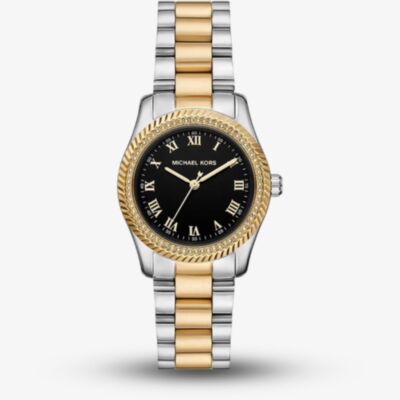 Michael Kors Ladies Gold Silver Mini Lexington Pavé Black Dial Two -Tone Bracelet Watch MK7625