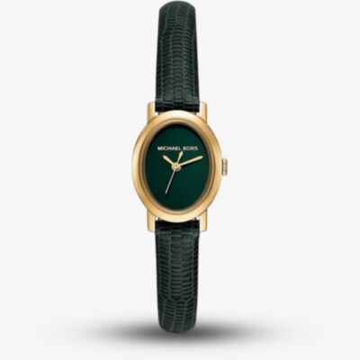 Michael Kors Ladies Green Petite Maude Gold -Tone and Lizard Embossed Leather Watch MK7633