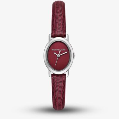 Michael Kors Ladies Red Oxblood Petite Maude Silver -Tone and Lizard Embossed Leather Watch MK7634