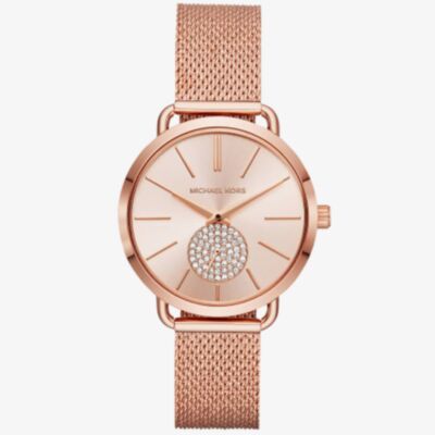 Michael Kors Portia Mesh Rose Tone Bracelet Watch MK3845
