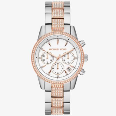Michael Kors Ladies Bryant Chronograph Two Colour Crystal Bracelet Watch MK6651