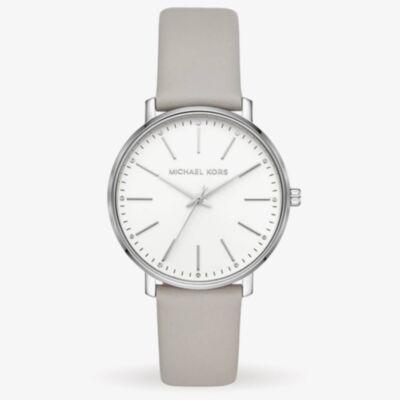 Michael Kors Ladies Pyper White Dial Grey Leather Strap Watch MK2797