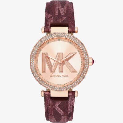 Michael Kors Parker MK Logo Bordeaux Strap Watch MK2974