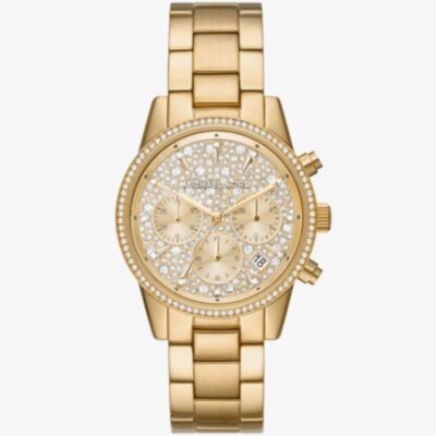 Michael Kors Ladies Bryant Gold Plated Chronograph Watch MK7310