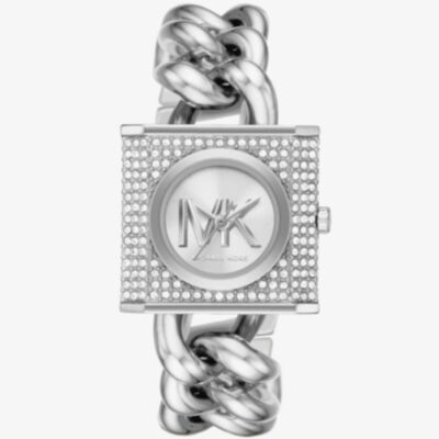 Michael Kors Ladies Chain Lock Silver Watch MK4718