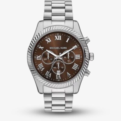 Michael Kors Mens Oversized Lexington Brown Dial Silver - Tone Bracelet Watch MK9278