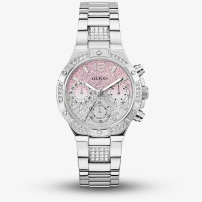 Guess Ladies Harlow Silver Tone Pink Dial Multifunction Watch GW0950L1