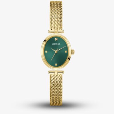Guess Ladies Ruby Gold Plated Oval Green Dial Watch GW0935L2